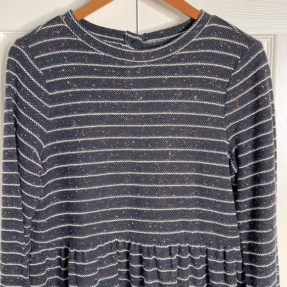 ANN TAYLOR LOFT Navy Blue & White Striped Long Sleeve Drop Waist Dress | Small - Picture 3 of 12